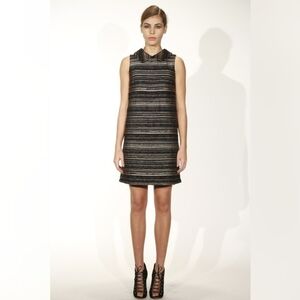 REBECCA Vallance Collared Textured Black Gold Shift Dress 8